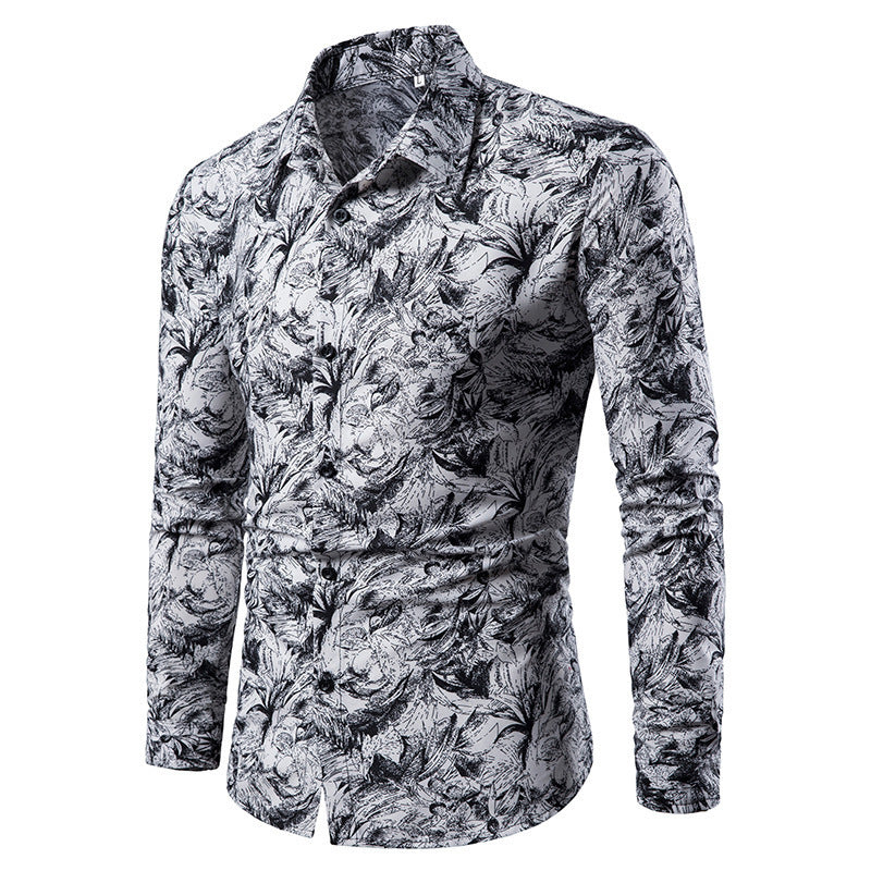 Chemise Imprimée à Manches Longues Homme – Style Cardigan Slim
