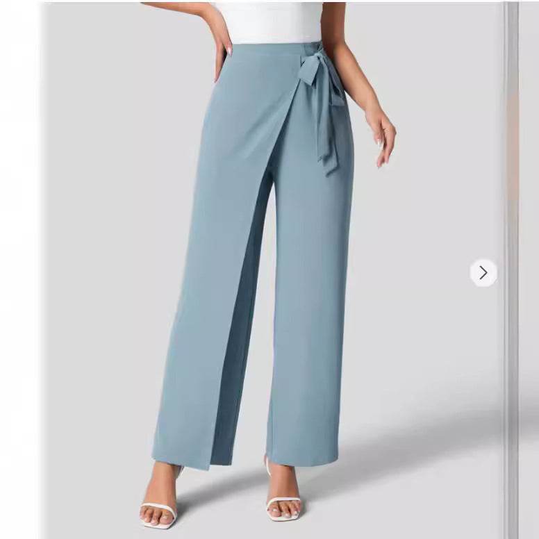 Pantalon large taille haute pour femme avec fermeture éclair invisible sur le côté - Droxev