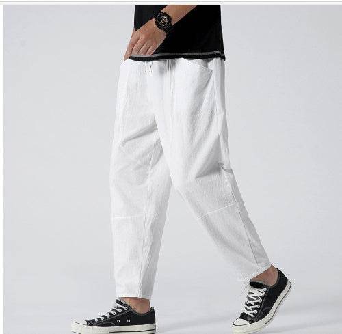 Pantalon court ample grande taille pour homme en coton et lin - Droxev