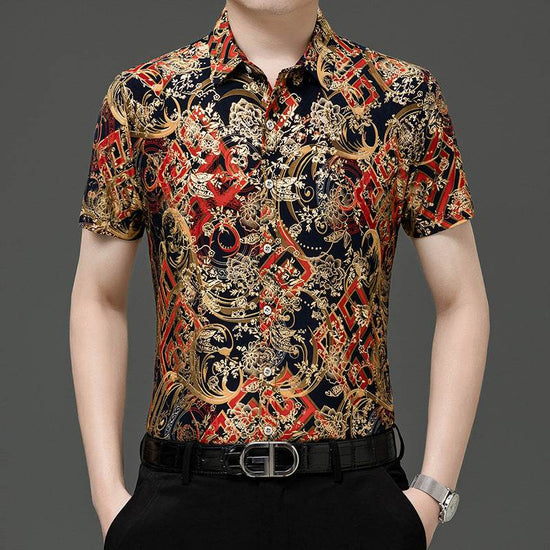 Chemise d'été imprimée à manches courtes pour homme d'âge moyen, en soie glacée extensible, pour loisirs - Droxev