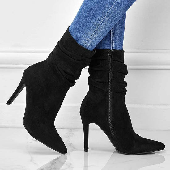 Bottes pointues à talons hauts en daim pour femmes - Droxev