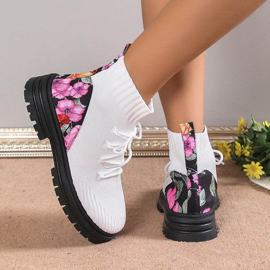 Chaussures en maille respirantes et élastiques pour femmes, bottines montantes pour l'automne et l'hiver - Droxev