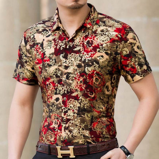 Chemise d'été imprimée à manches courtes pour homme d'âge moyen, en soie glacée extensible, pour loisirs - Droxev