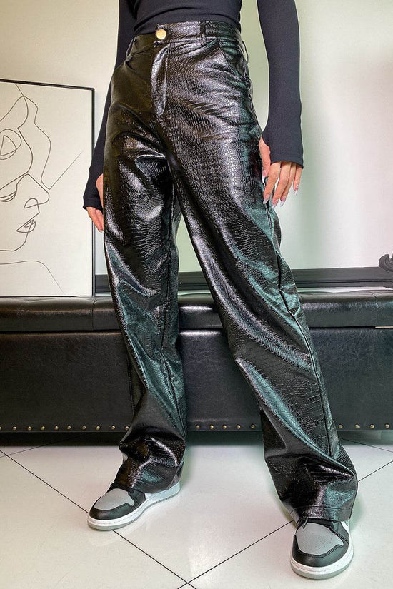 Pantalon en cuir décontracté à jambe droite pour femme - Droxev