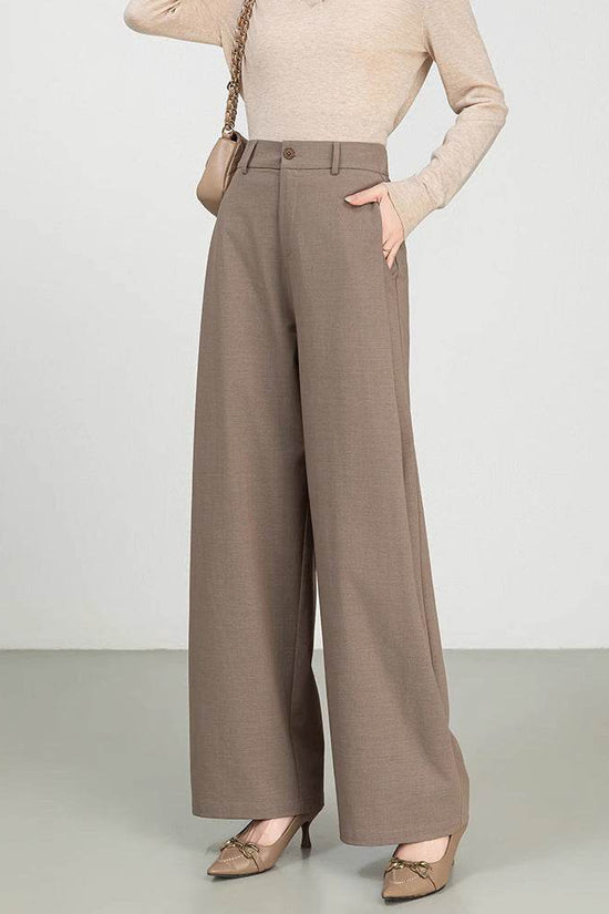 Costume taille haute en coton et lin, pantalon droit à jambes larges - Droxev