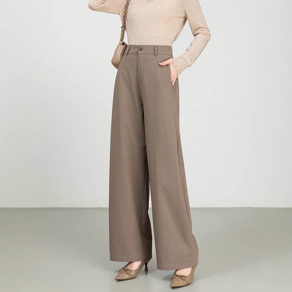Costume taille haute en coton et lin, pantalon droit à jambes larges - Droxev