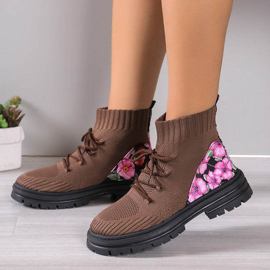 Chaussures en maille respirantes et élastiques pour femmes, bottines montantes pour l'automne et l'hiver - Droxev