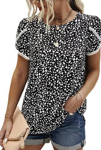T-shirt à manches courtes et à pois en dentelle - Droxev