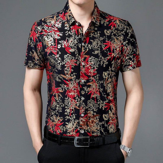 Chemise d'été imprimée à manches courtes pour homme d'âge moyen, en soie glacée extensible, pour loisirs - Droxev