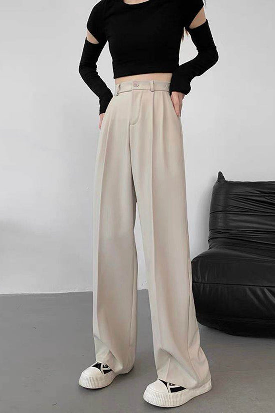 Pantalon de costume décontracté taille haute à jambe droite - Droxev