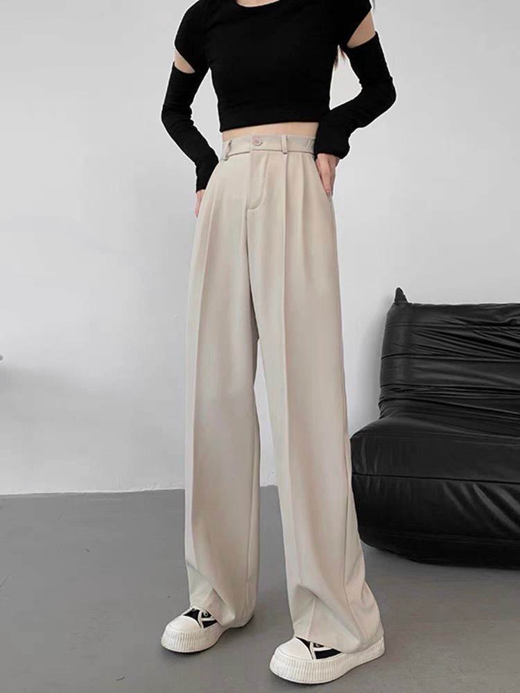 Pantalon de costume décontracté taille haute à jambe droite - Droxev