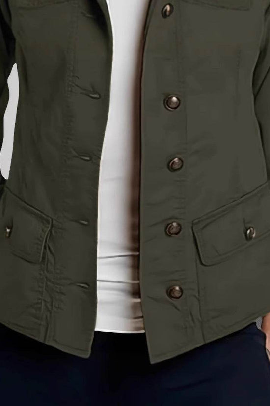 Veste décontractée à simple boutonnage et manches retroussables de couleur unie - Droxev