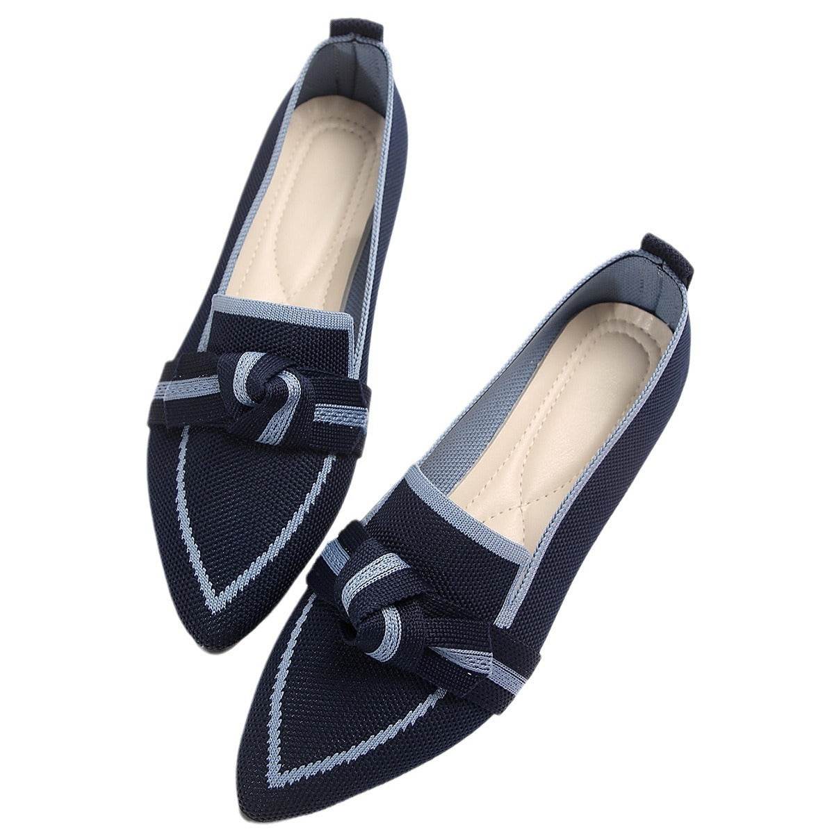 Chaussures plates tendance à bout pointu et nœud pour femmes, tissées et respirantes, idéales pour l'été - Droxev
