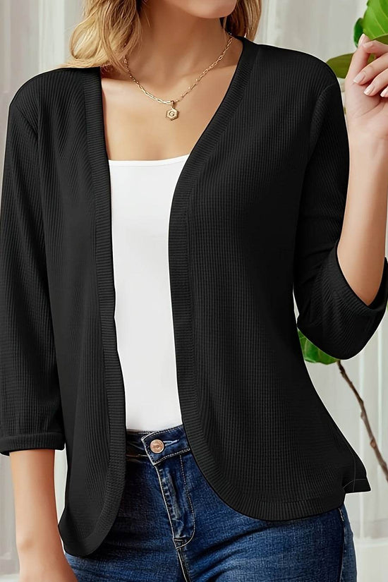Cardigan en tricot gaufré de couleur unie - Droxev