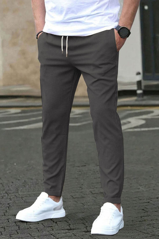 Pantalon court décontracté coupe slim avec étiquette en cuir, couleur unie - Droxev