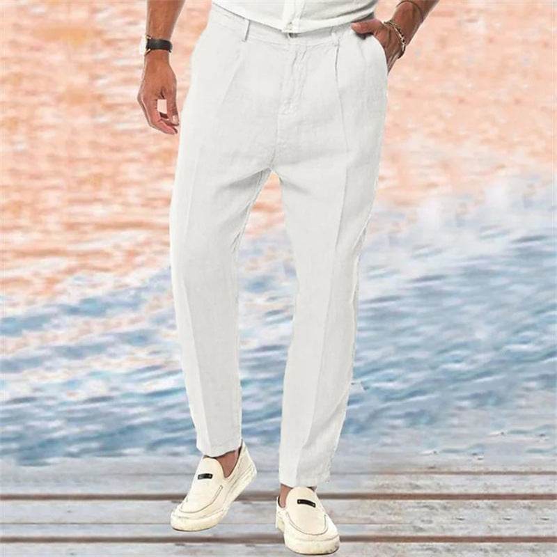 Pantalon en lin droit, couleur pure, confort, loisirs en plein air - Droxev