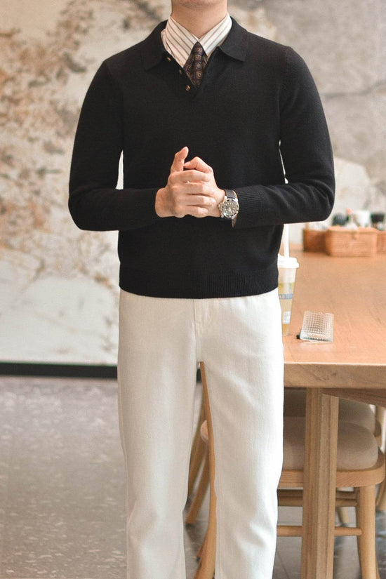 Chemise en tricot à revers vintage vert menthe pour hommes - Droxev