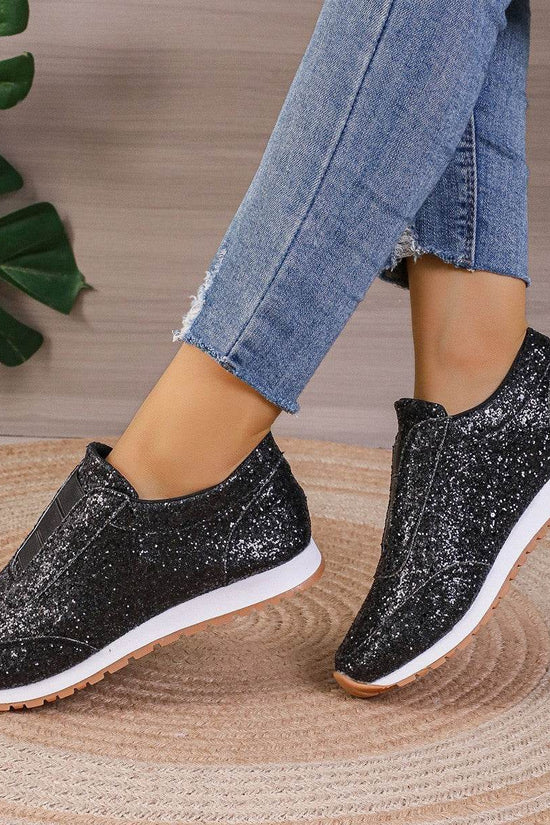 Chaussures plates à paillettes dorées et argentées pour femmes, chaussures de marche décontractées pour l'extérieur et la course à pied - Droxev