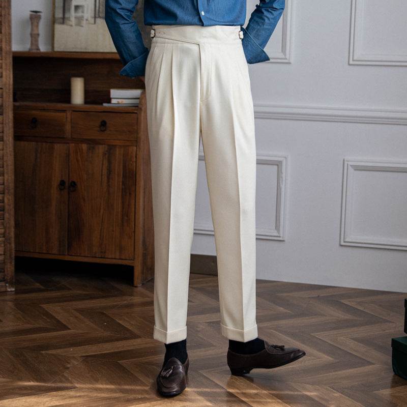 Pantalon de costume décontracté taille haute pour homme, coupe droite, style britannique - Droxev
