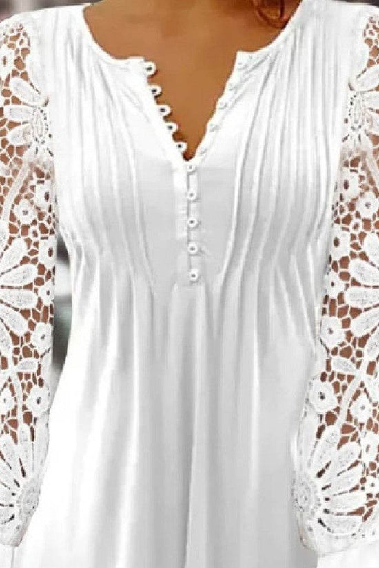 T-shirt court Slim à manches longues et col en V en dentelle de printemps - Droxev