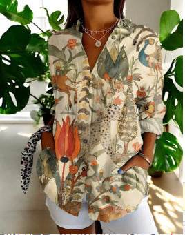 Chemise à manches longues pour femme, tendance estivale, imprimé 3D à motif floral - Droxev