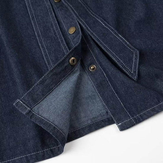 Chemise en jean décontractée à lacets et nœud bleu foncé - Droxev