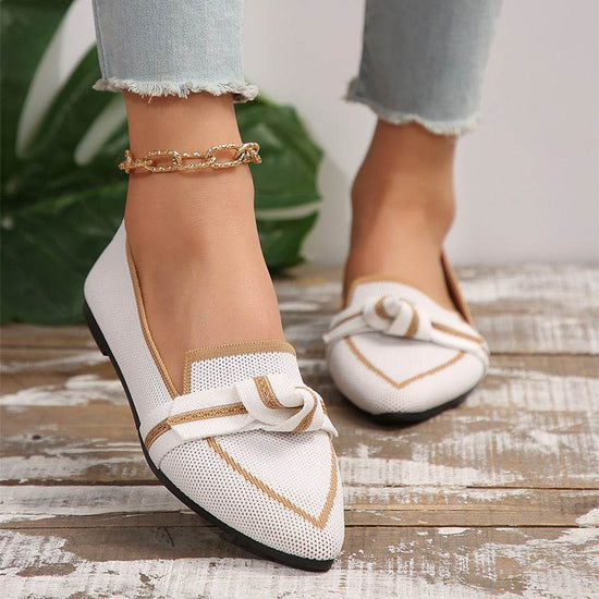 Chaussures plates tendance à bout pointu et nœud pour femmes, tissées et respirantes, idéales pour l'été - Droxev