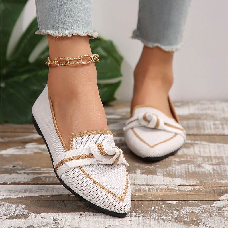 Chaussures plates tendance à bout pointu et nœud pour femmes, tissées et respirantes, idéales pour l'été - Droxev