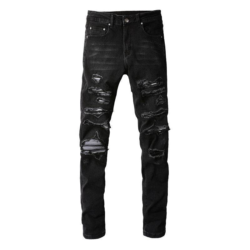 Jean slim noir élastique teinté gris blanc pour homme - Droxev