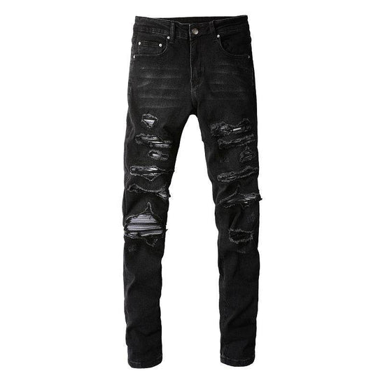 Jean slim noir élastique teinté gris blanc pour homme - Droxev