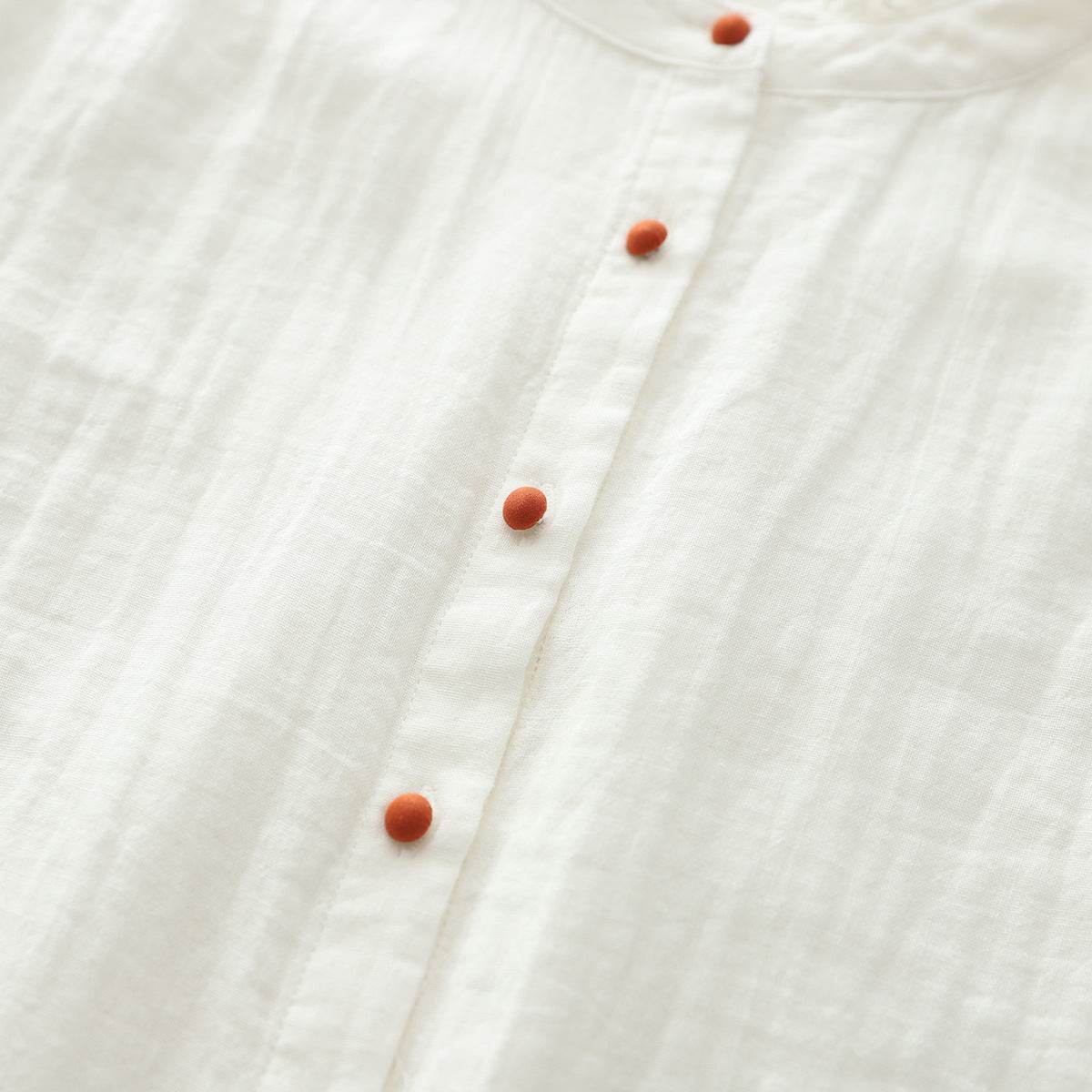 Chemise blanche à manches longues en fil de coton double épaisseur - Droxev