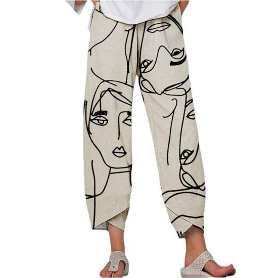 Pantalon gris taille haute à coutures imprimées, pantalon court ample - Droxev