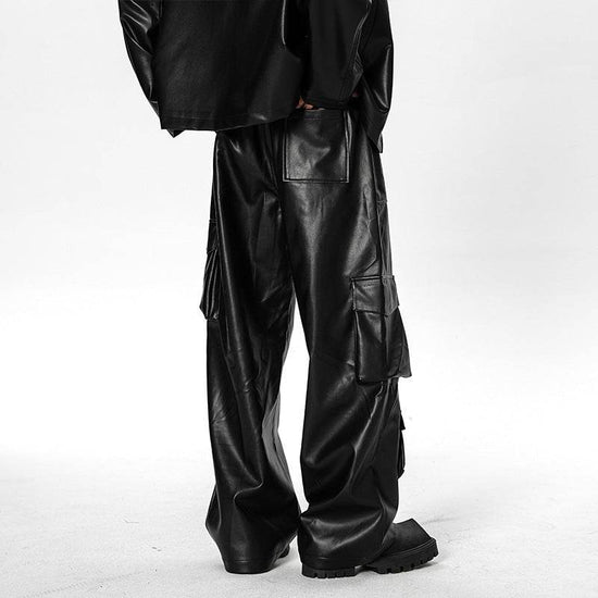 Pantalon en cuir PU pour homme, coupe ample, coupe droite, style rétro américain, décontracté - Droxev