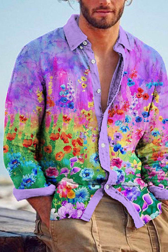 Chemise homme imprimée en lin et bambou de couleur assortie - Droxev