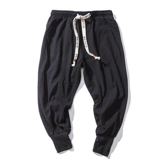 Pantalon sarouel en coton et lin pour homme, style hip-hop - Droxev