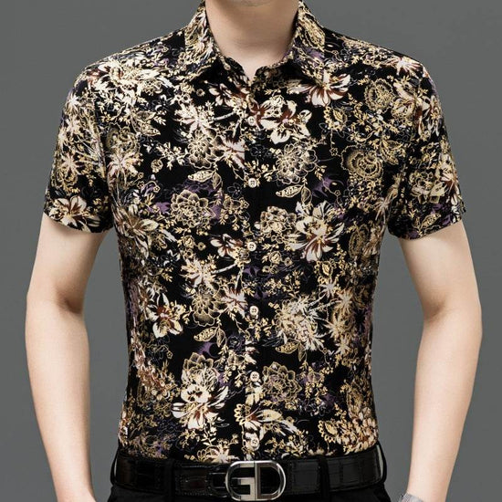 Chemise d'été imprimée à manches courtes pour homme d'âge moyen, en soie glacée extensible, pour loisirs - Droxev