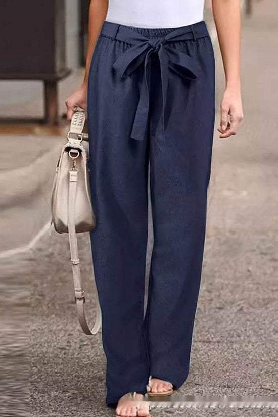 Pantalon décontracté en lin de couleur unie - Droxev