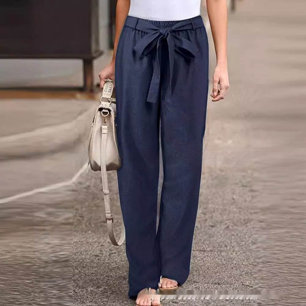 Pantalon décontracté en lin de couleur unie - Droxev