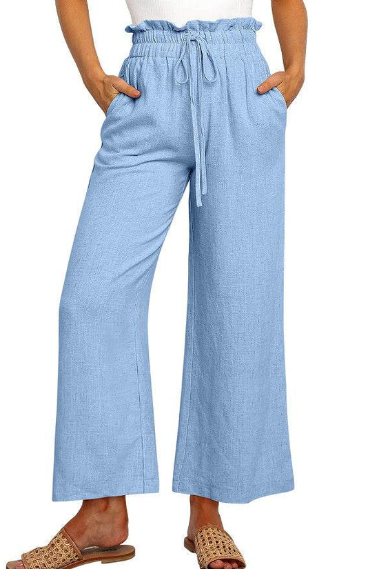 Pantalon large Pantalon court de couleur unie - Droxev