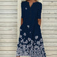 Robe longue décontractée ample à col en V et poches imprimées pour femme