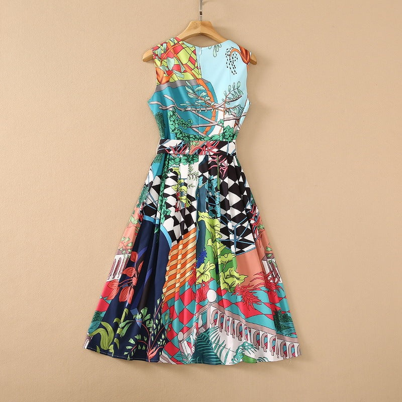 Robe imprimée verte avec ourlet plissé