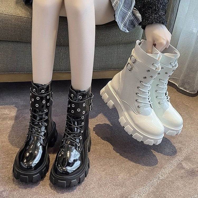 Bottes Martin à semelles épaisses pour femmes, style britannique, nouvelles bottes - Droxev