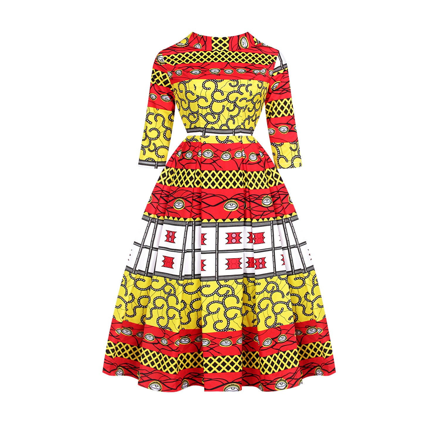 Robe-jupe tendance à col en V et manches trois-quarts pour femme