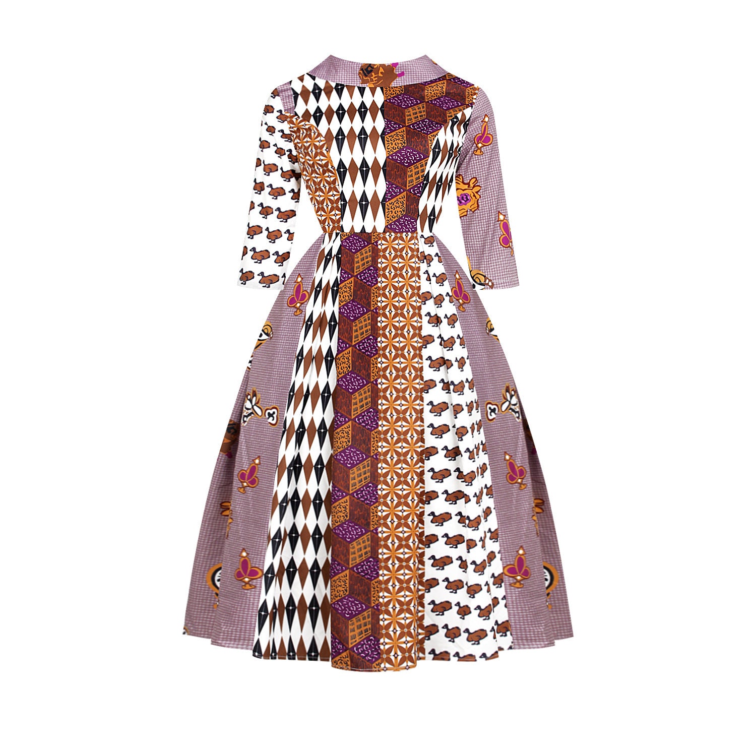 Robe-jupe tendance à col en V et manches trois-quarts pour femme