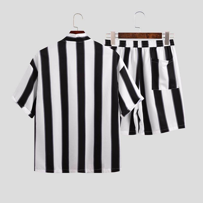 Pyjama d'été court à rayures pour homme