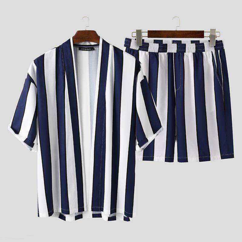 Pyjama d'été court à rayures pour homme