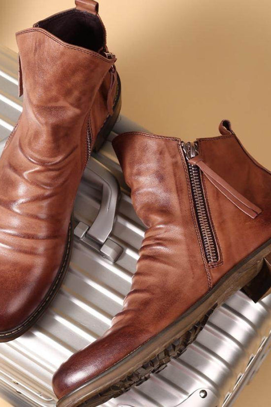 Chaussures décontractées en cuir pour hommes, bottines Chelsea - Droxev