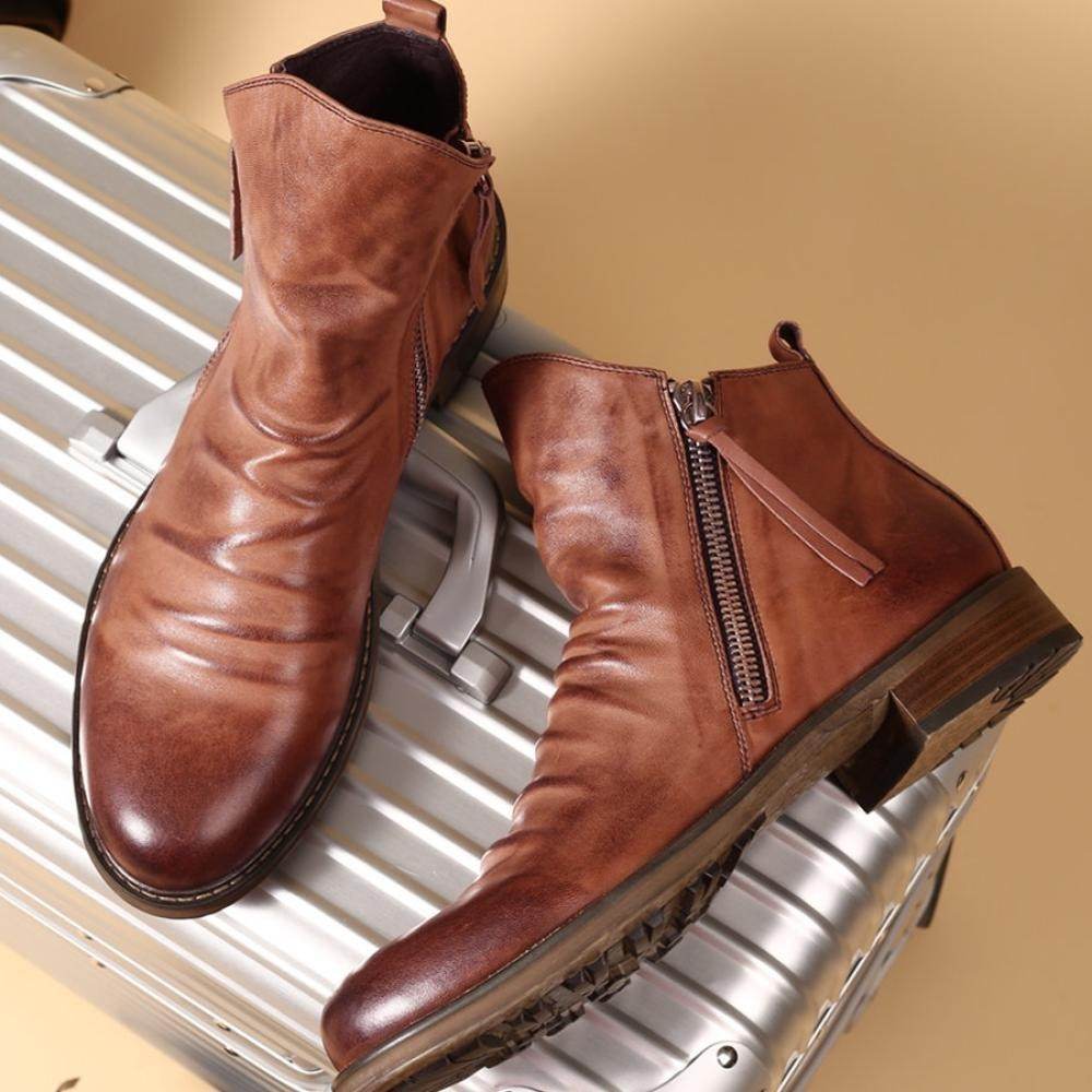 Chaussures décontractées en cuir pour hommes, bottines Chelsea - Droxev