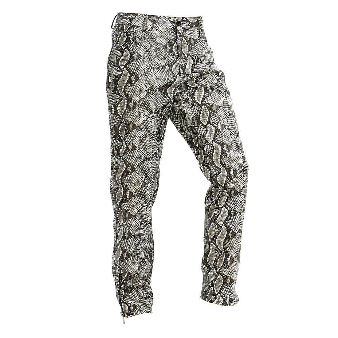 Pantalon décontracté en cuir synthétique pour homme, motif peau de serpent - Droxev