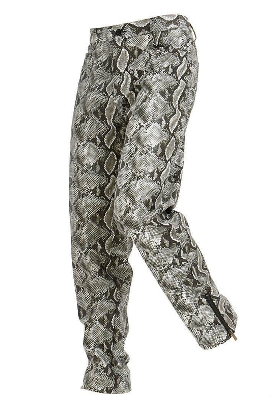 Pantalon décontracté en cuir synthétique pour homme, motif peau de serpent - Droxev